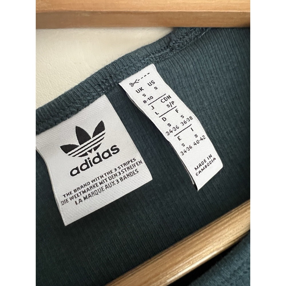 Adidas Ribbed Long Sleeve T-Shirt Teal Green Cropped Athleisure Sporty Casual - Picture 5 of 11